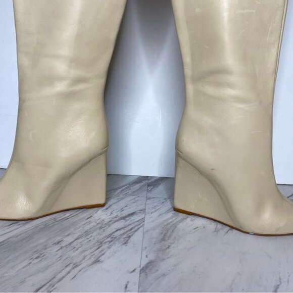 Schutz Asya Up Eggshell Leather Pointy Toe Wedge Tall Boot 8B - Picture 10 of 15